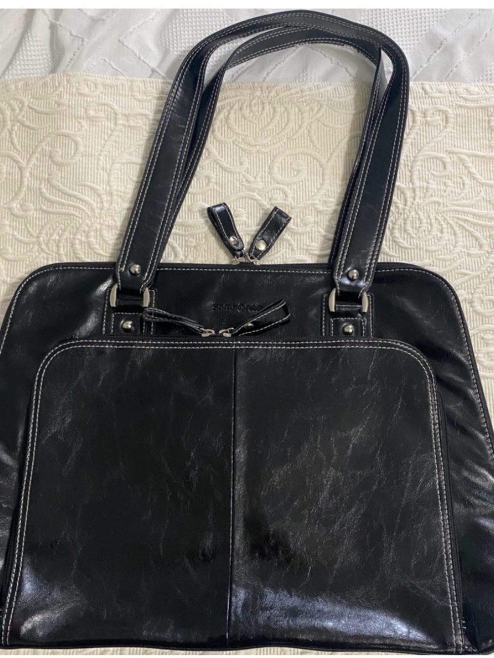 Samsonite Black Leather-Style Double-Handle Tote - Picture 2 of 3